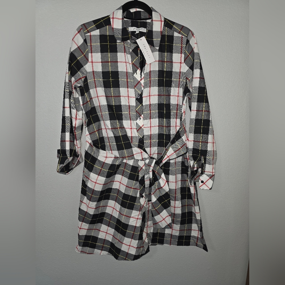 Foxcroft Black and White Checkered Shirt Dress
